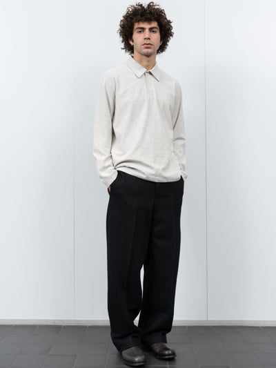 Two Button Nep Polo Grey Melange