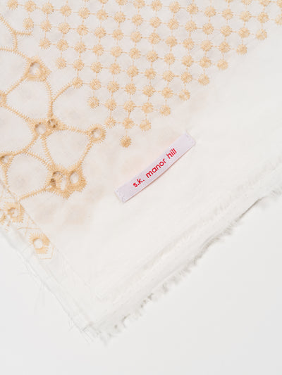 Scarf White & Natural Embroidered Cotton