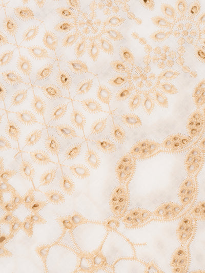 Scarf White & Natural Embroidered Cotton