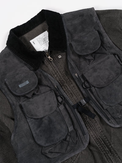 Suede Mesh Vest Black