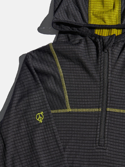 Grid Fleece Hooded Pullover Gunmetal/Acid Green | Layers | Meridian