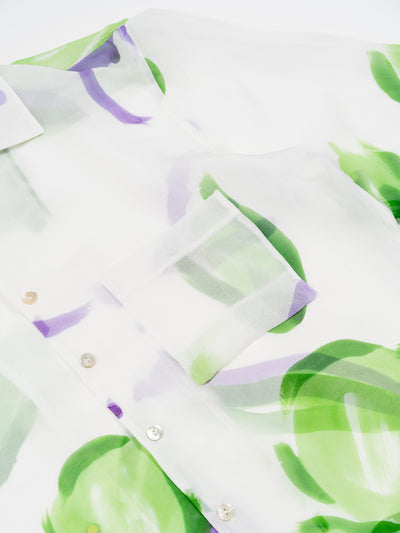 Aloha Shirt Translucent Green & Purple Floral Viscose