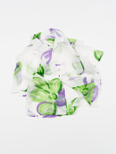 Aloha Shirt Translucent Green & Purple Floral Viscose