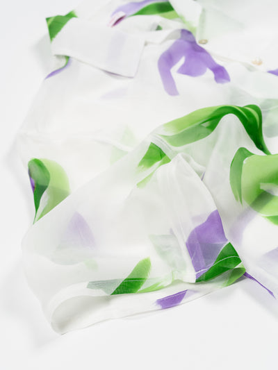 Aloha Shirt Translucent Green & Purple Floral Viscose