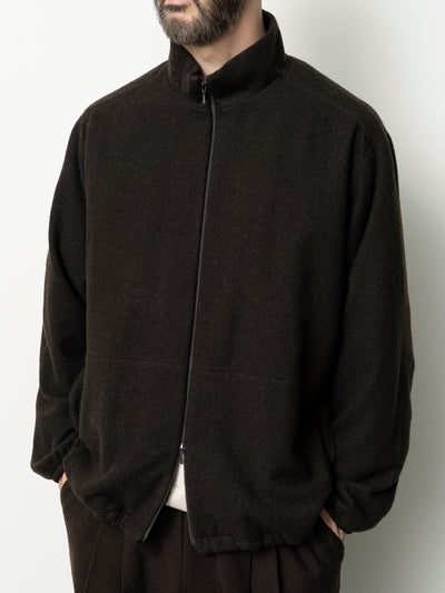 Cashmere Mixed High Neck Blouson Dark Brown
