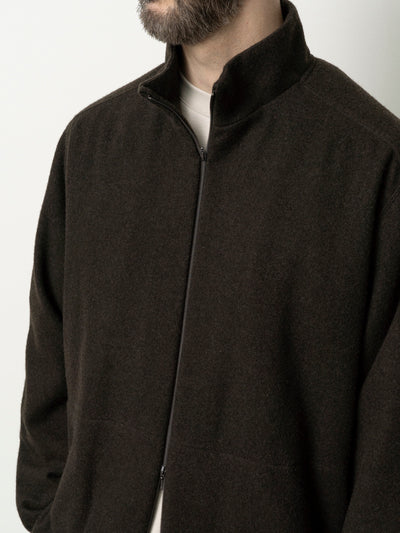 Cashmere Mixed High Neck Blouson Dark Brown