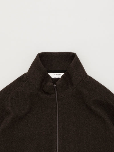 Cashmere Mixed High Neck Blouson Dark Brown