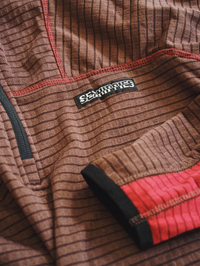 Grid Fleece Hooded Pullover Dark Teddy/Crimson | Layers | Meridian