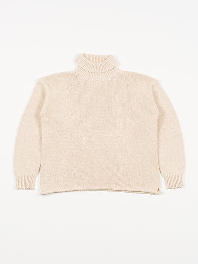 Cotton Roll Neck Fish Sweater Ecru