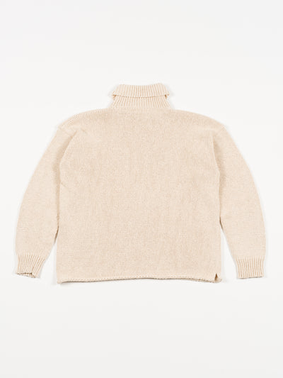 Cotton Roll Neck Fish Sweater Ecru