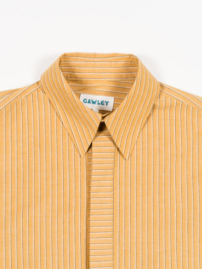 Japanese Striped Cotton Elvas Shirt Mustard Stripe