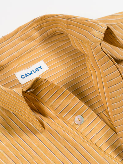 Japanese Striped Cotton Elvas Shirt Mustard Stripe
