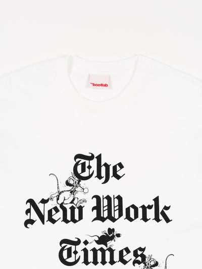 'NEW WORK TIMES' L/S T-Shirt White
