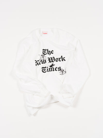 'NEW WORK TIMES' L/S T-Shirt White